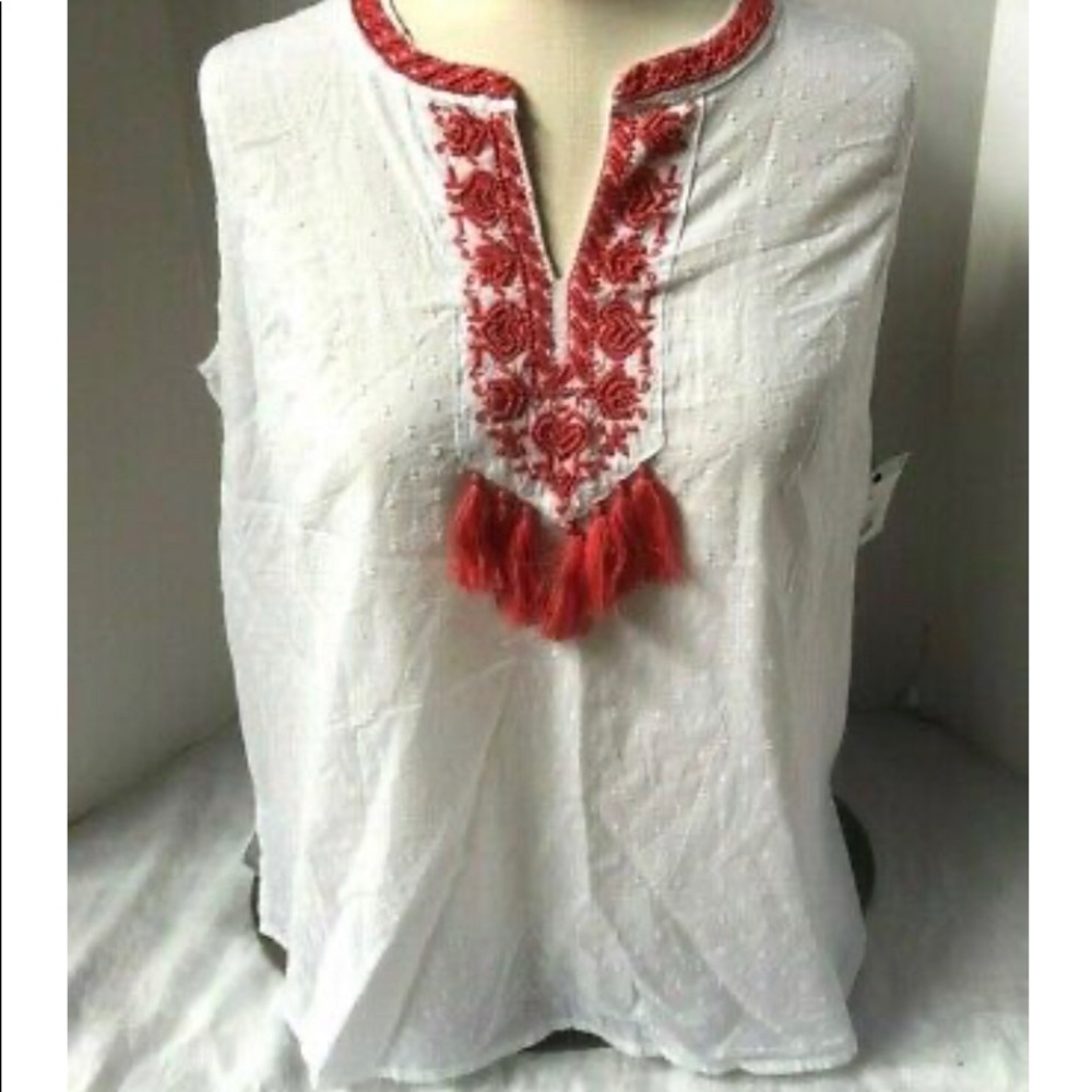 Liz Claiborne Top V-Neck Embellished Beads